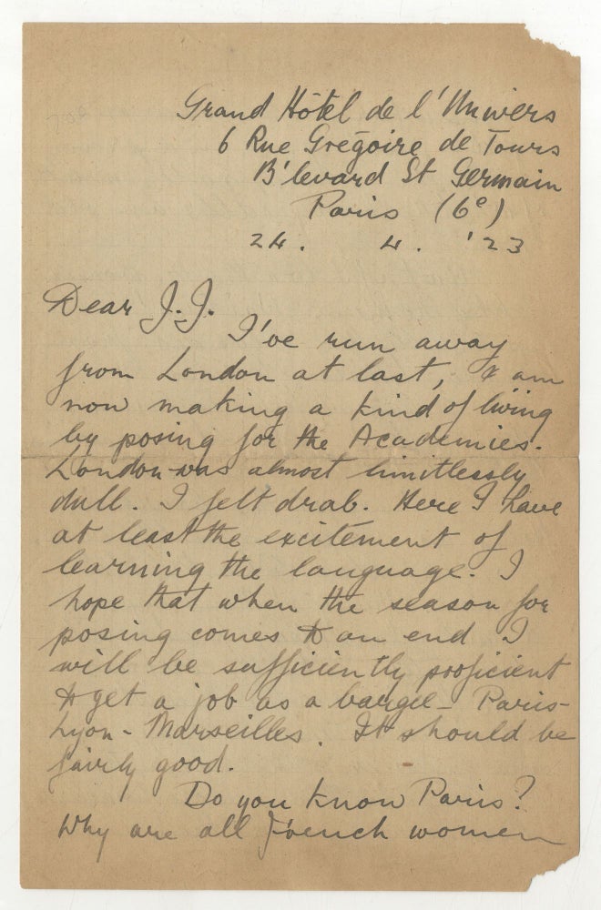 Item #498933 Autograph Letter Signed from Paris in 1923. Basil BUNTING.