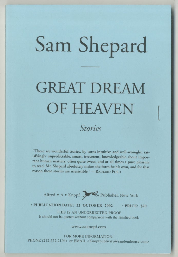 Item #498949 Great Dream of Heaven: Stories. Sam SHEPARD.