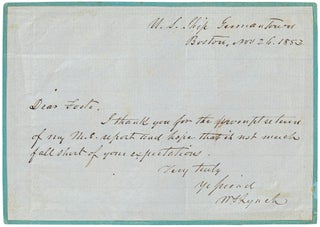 Item #499124 1853 Autograph Note Signed, by U.S. Navy Commander William Lynch, regarding his...
