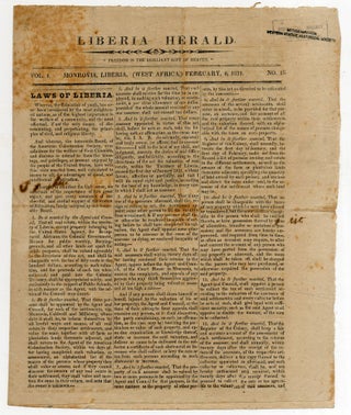 Item #499577 [Newspaper]: Liberia Herald. Vol. 1 No. 12. John Brown RUSSWURM