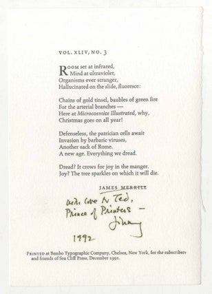 Item #500253 [Handbill Poem]: Vol. XLIV, No. 3. James MERRILL