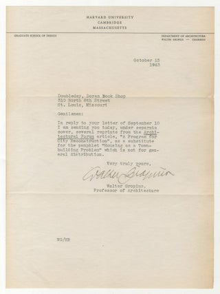 Typed Note Signed. Walter GROPIUS.