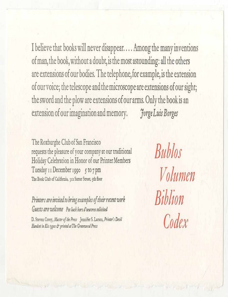 Bublos Volumen Biblion Codex | Jorge Luis BORGES, Roxburghe Club