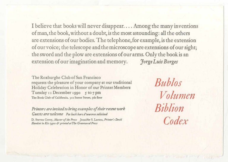 Codex Borges Bublos Volumen Biblion Codex | Jorge Luis BORGES, Roxburghe Club