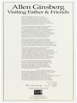 Broadside]: Visiting Father & Friends. Allen GINSBERG.