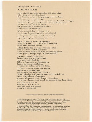 Item #502754 [Broadside]: A Holiday. Margaret ATWOOD