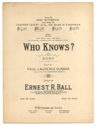 Item #503142 [Sheet music]: Who Knows? Paul Laurence DUNBAR, words by, music by Ernest R. Ball