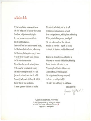 Broadside]: A Broken Lake. James APPLEWHITE.