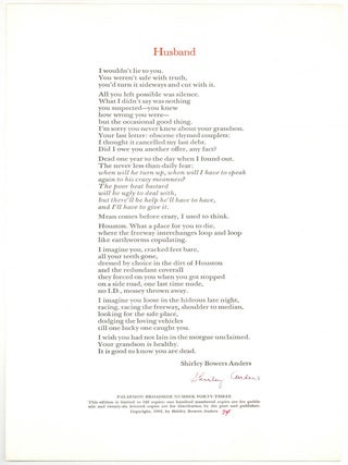 Item #503872 [Broadside]: Husband. Shirley Bowers ANDERS