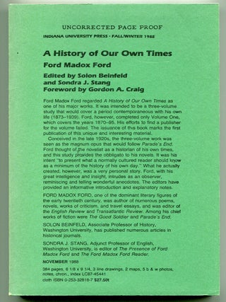 Item #504356 A History of Our Own Times. Ford Madox FORD