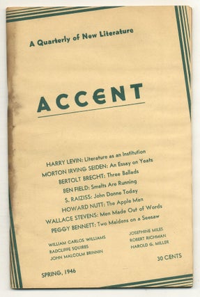 Item #505048 Accent – A Quarterly of New Literature: Vol. 6, No. 3, Spring, 1946. Wallace...