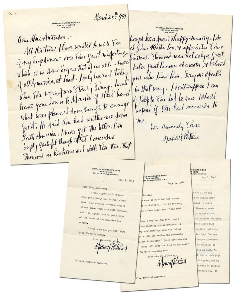 Item #50745 Four Letters from Maxwell Perkins to Sherwood Anderson's Widow. Maxwell E. PERKINS.