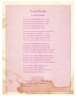 Item #509547 [Broadside]: Song of the Son [with final word originally printed "Sun" and corrected...