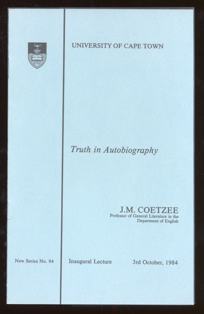 Item #50980 Truth in Autobiography. J. M. COETZEE.