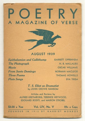 Item #510044 Poetry: A Magazine of Verse – Vol. LIV, No. V, August 1939. T. S. ELIOT, Edouard...