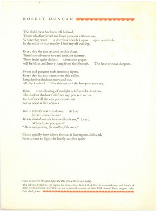 Item #510103 [Broadside]: [An Excerpt from] Circulations of the Song [from] Ground Work: Before...