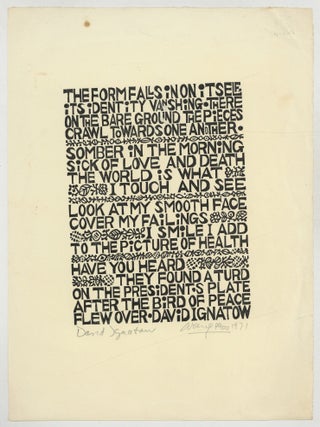 Broadside, caption title]: The Form Falls in on Itself. David IGNATOW, Hui-Ming Wang.
