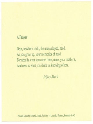 Item #510146 [Postcard]: A Prayer. Jeffrey AKARD