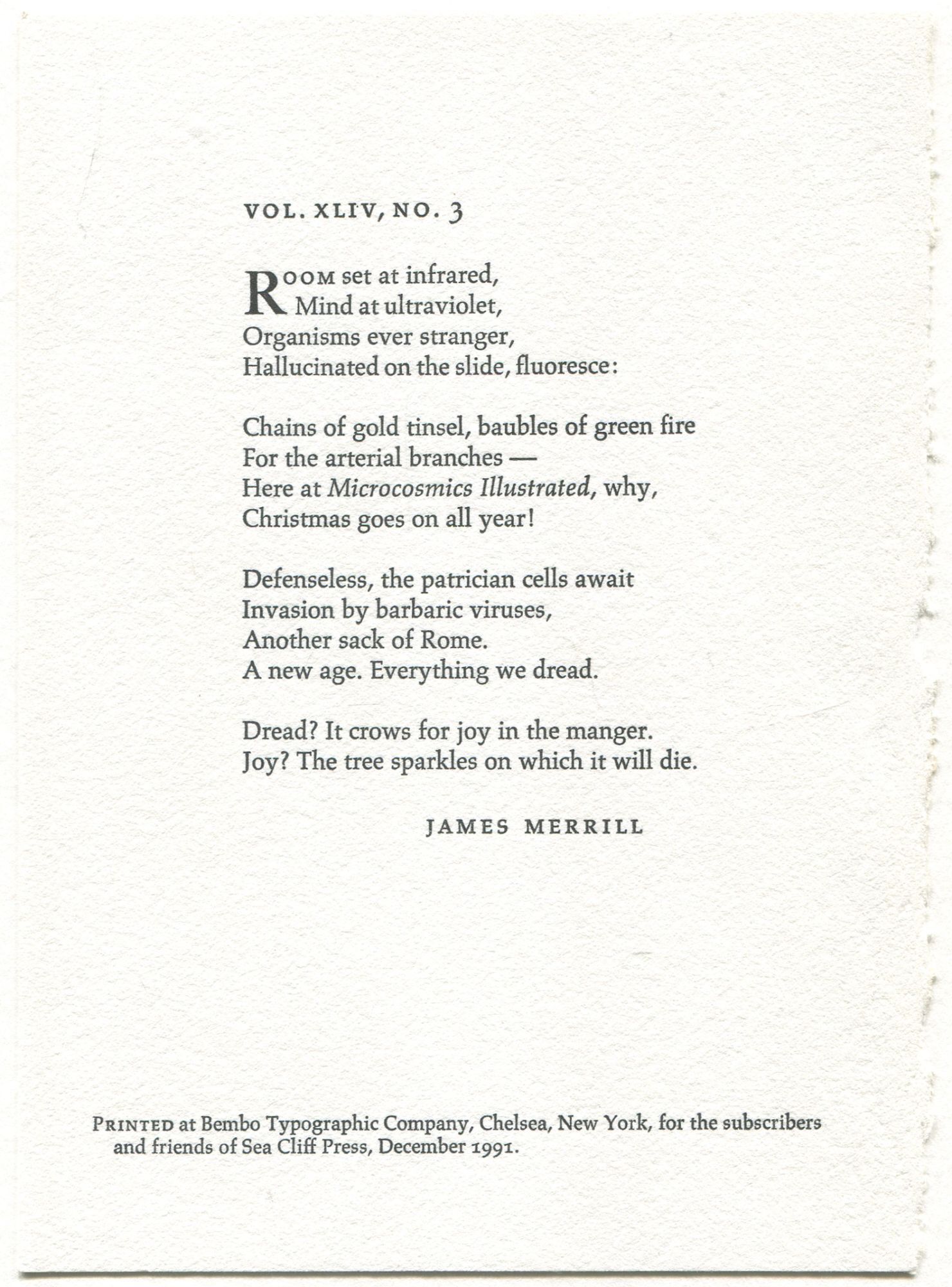 Small broadside poem : Vol. XLIV, No. 3 | James MERRILL