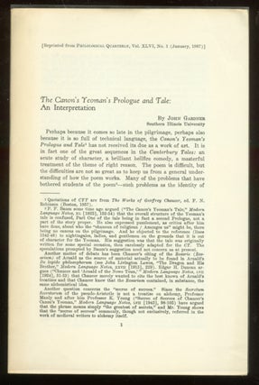 Item #51018 The Canon's Yeoman's Prologue and Tale: An Interpretation. John GARDNER