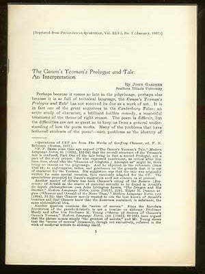 Item #51021 The Canon's Yeoman's Prologue and Tale:An Interpretation. John GARDNER