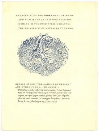 Item #510217 [Publisher's Catalog]: A Check List of the Books Hand Printed and Published as...