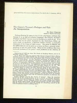 Item #51026 The Canon's Yeoman's Prologue and Tale:An Interpretation. John GARDNER