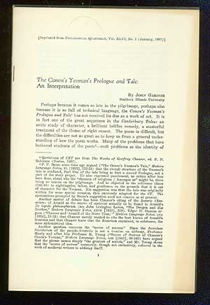 Item #51026 The Canon's Yeoman's Prologue and Tale:An Interpretation. John GARDNER.