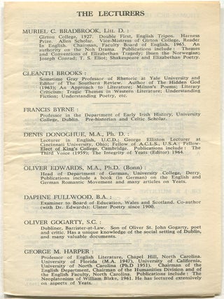 W.B. Yeats: The Seventh International Yeats Summer School, 6 August To 20 August 1966.