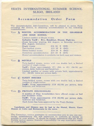 W.B. Yeats: The Seventh International Yeats Summer School, 6 August To 20 August 1966.