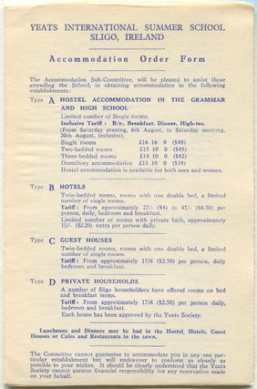 W.B. Yeats: The Seventh International Yeats Summer School, 6 August To 20 August 1966.