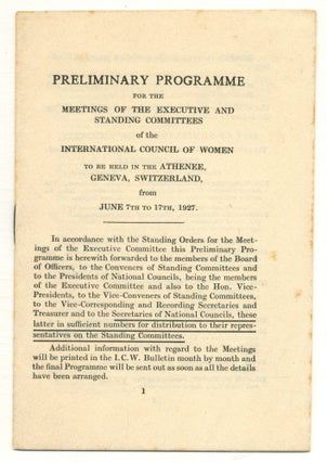 Item #512036 Preliminary Programme for the Meetings of the Executive and Standing Committees of...