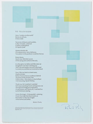 Broadside]: To Television. Robert PINSKY.