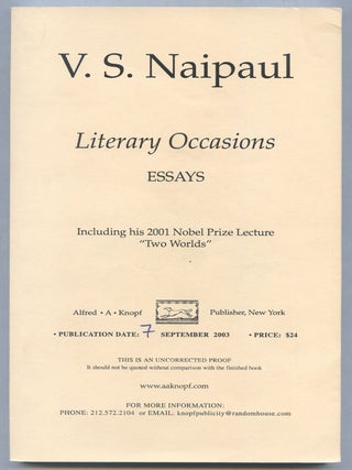 Item #513495 Literary Occasions: Essays. V. S. NAIPAUL