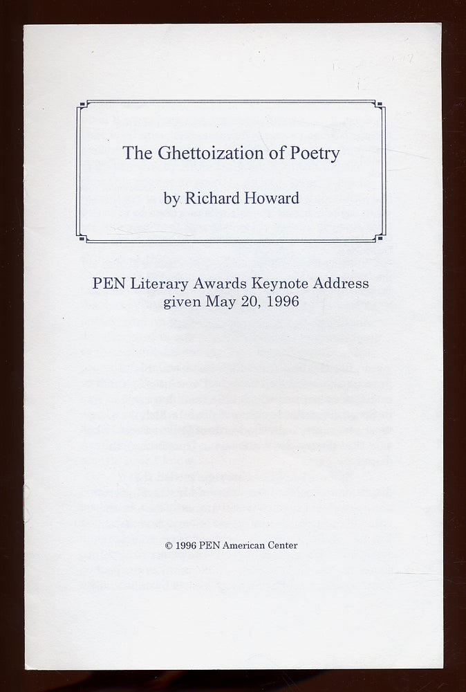 Item #51717 The Ghettoization of Poetry. Richard HOWARD.