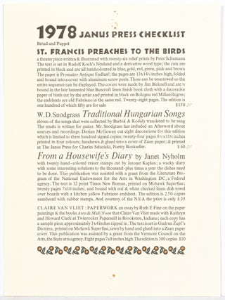 Item #517179 [Broadside]: 1978 Janus Press Checklist