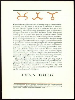 Item #517357 [Broadside]: [An Excerpt from] Ride With Me, Mariah Montana. Ivan DOIG