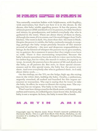 Item #517358 [Broadside]: Untitled [A Passage from Time's Arrow]. Martin AMIS