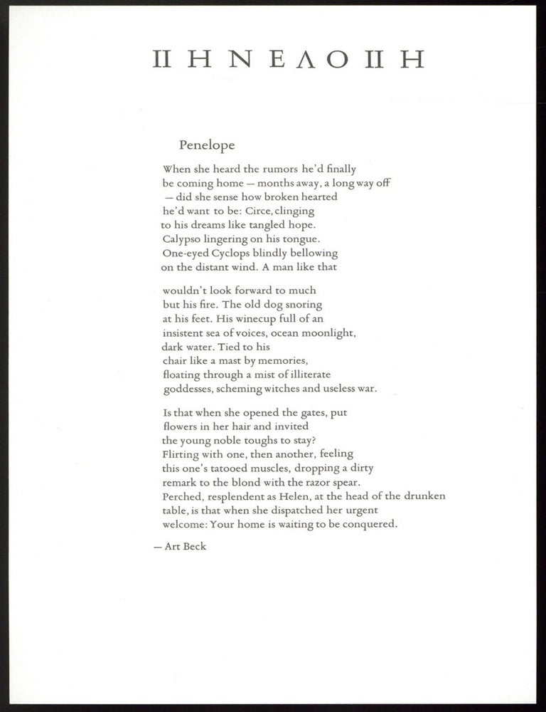 Item #517359 [Broadside]: Penelope. Art BECK.