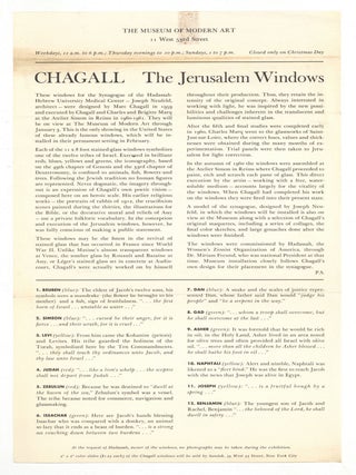 Item #517881 [Promotional Flyer]: Chagall: The Jerusalem Windows. Marc CHAGALL