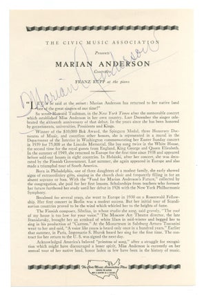Item #518370 [Program]: The Civic Music Association Presents Marian Anderson, Contralto. Franz...