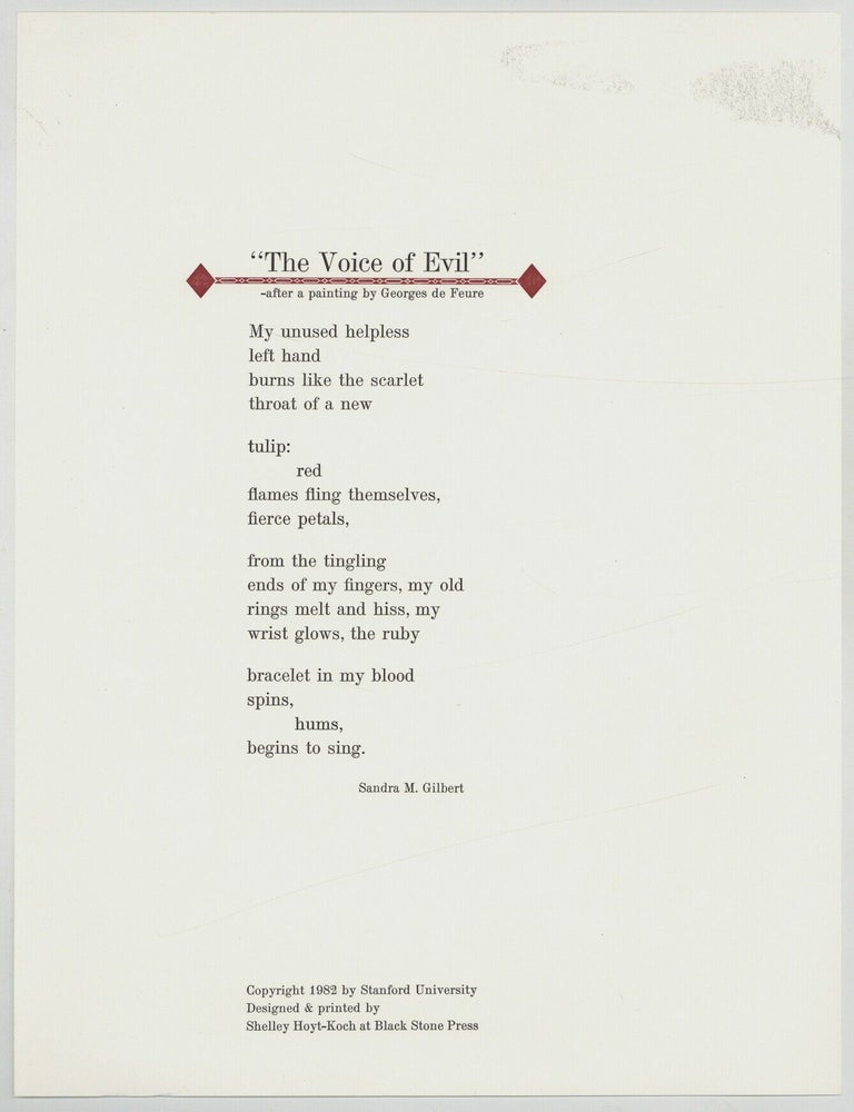 Item #518997 [Broadside]: The Voice of Evil - after a painting by George de Feure. Sandra M. GILBERT.