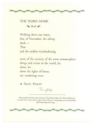 Item #519308 [Broadside]: The Word Home: Beth. Franz WRIGHT