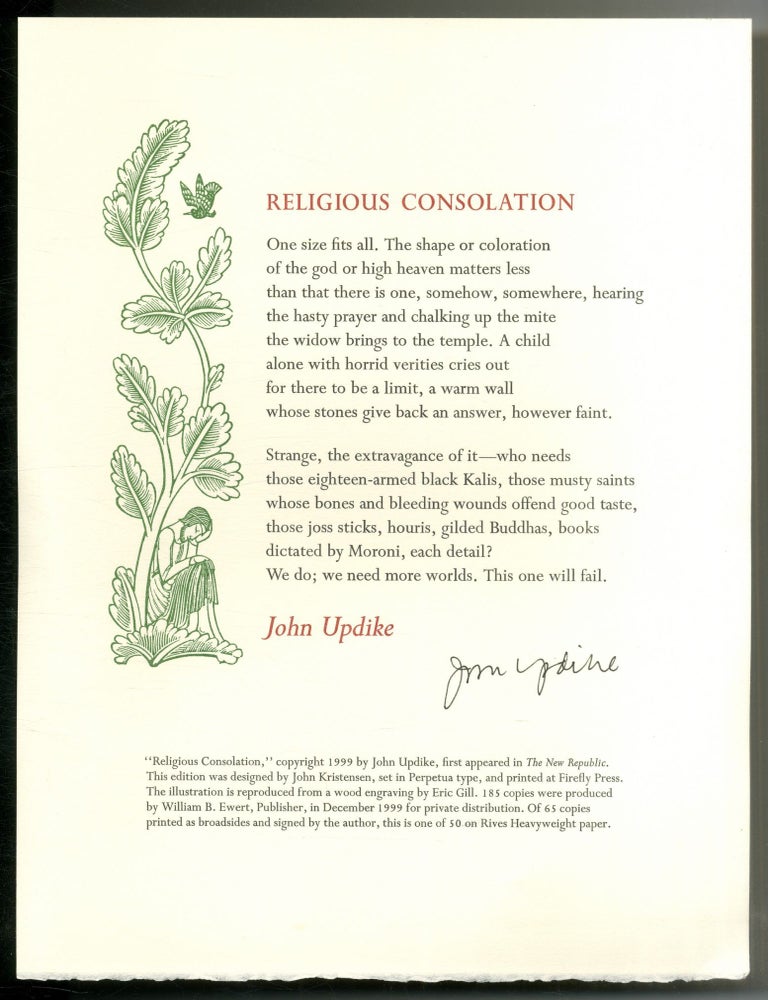 Item #519332 Religious Consolation. John UPDIKE.