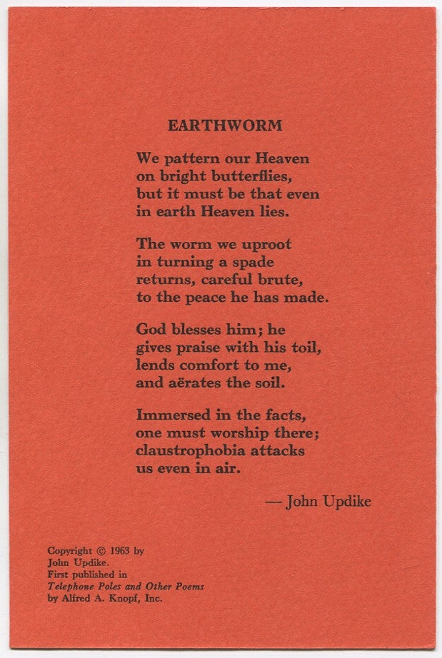Item #519338 Earthworm. John UPDIKE.