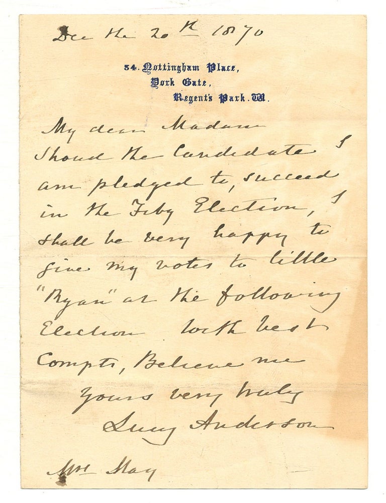 Item #519506 Autograph Letter Signed by noted English pianist. Lucy ANDERSON.