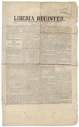 Item #520715 [Newspaper]: Liberia Register. December 21, 1870. Edward James ROYE, Edward W....