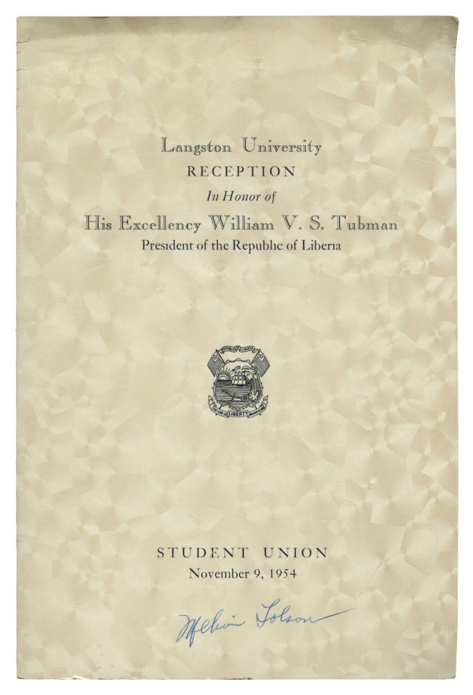 Item #521252 [Program]: Langston University Reception In Honor of His Excellency William V. S. Tubman President of the Republic of Liberia. Student Union. November 9, 1954. Melvin B. TOLSON.