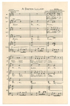 Item #521837 [Sheet music]: A Breton Lullaby. Alice Stead BINNEY, Quinto Maganini, Marjorie Rimmer