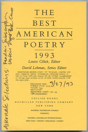 Item #522207 The Best American Poetry 1993. Louise GLÜCK, Charles BUKOWSKI, Mary Oliver,...